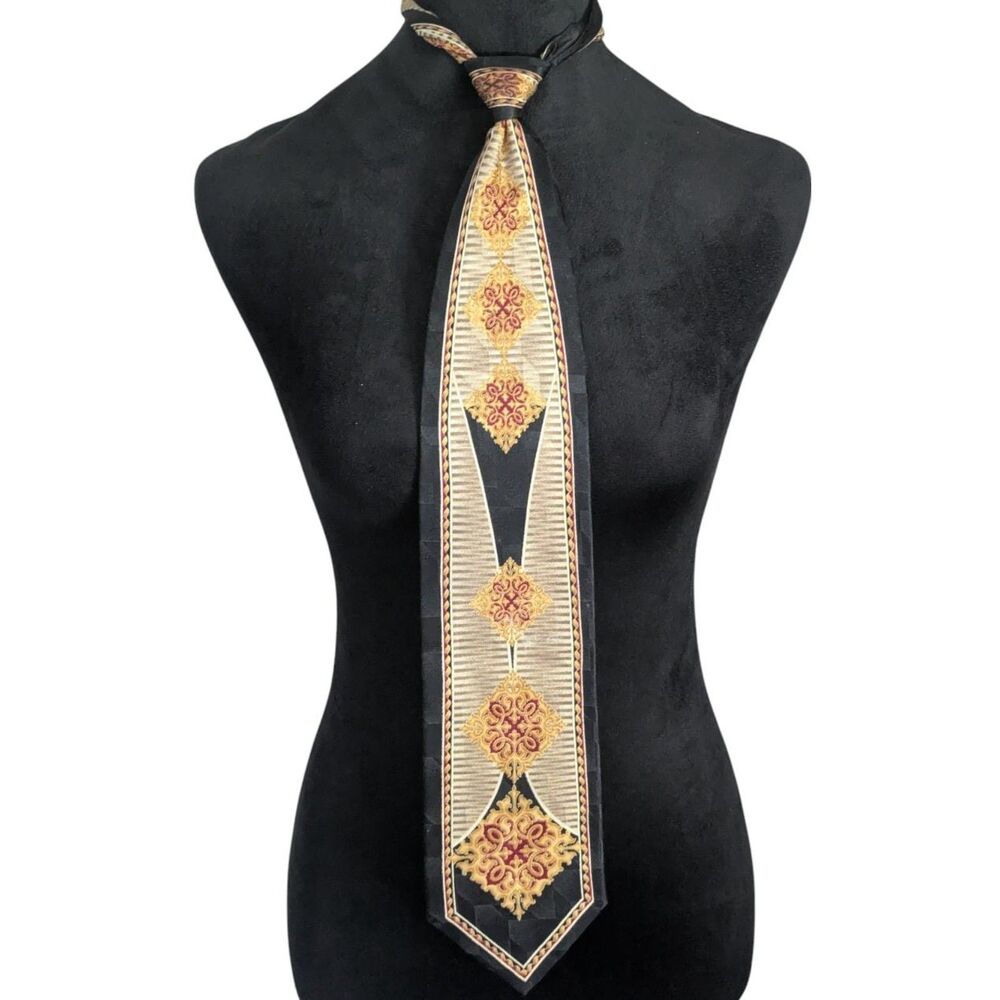 DINO BASSI Vintage Hand Made 100% Silk Geometric Tie Blue Silver Woven